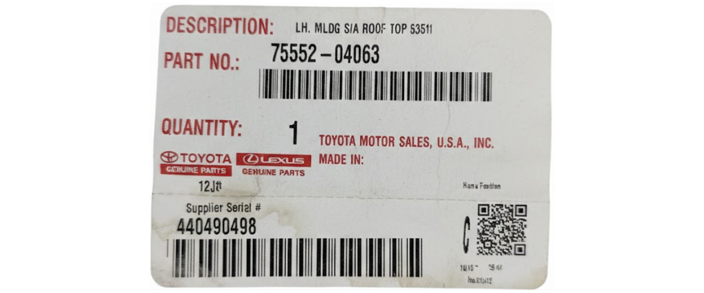 MOLDURA TOLDO TOYOTA TACOMA 2005 AL 2015 LAT IZQ ORIGINAL COD. 75552-04063