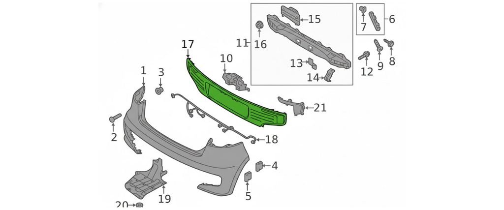 MOLDURA FASCIA (DEFENSA) KIA RIO 2012 AL 2017 INF CENT TRAS DESMONTADO ORIGINAL COD. 86612
