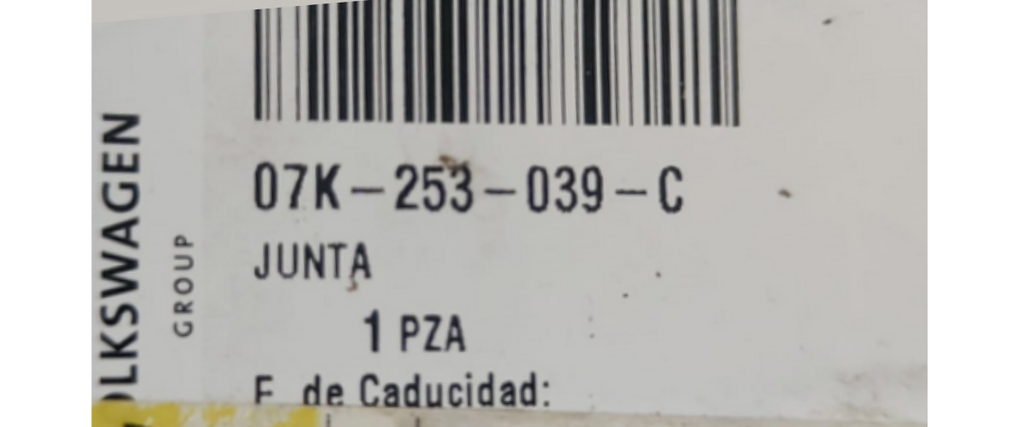 JUNTA MULTIPLE ESCAPE VOLKISWAGEN JETTA/ JETTA CLASICO 2005 AL 2018/ BEETLE 2006 AL 2019/ PASSAT 2012 AL 2014/ GOLF 2010 AL 2014/ AUDI A3/ S3/ TT/ TTS 2004 AL 2013/ Q3 2012 AL 2018/ A4 2005 AL 2008 ORIGINAL COD. 07K-263-039-C