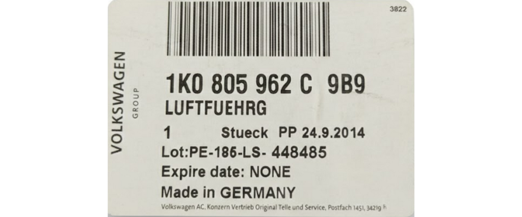 DUCTO ADMISION DE AIRE VOLKSWAGEN JETTA A5/ BORA/ GOLF 2005 AL 2010/ BEETLE 2012 AL 2018/ SEAT LEON/ ALTEA 2004 AL 2012 NEG ORIGINAL COD. 1K0-805-962-C