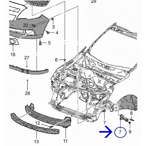 GUIA FASCIA (DEFENSA) CHEVROLET TORNADO 2011 AL 2021 DEL DER ORIGINAL GM COD. 94705160