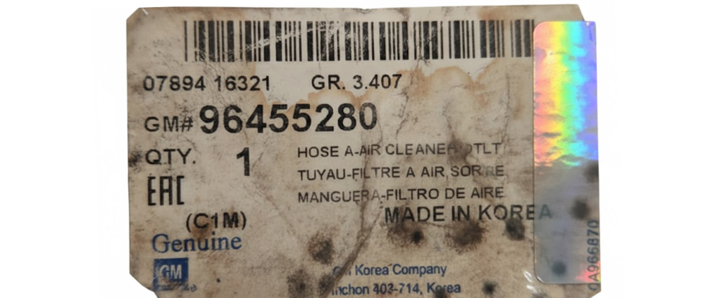 MANGUERA ADMISION DE AIRE CHEVROLET AVEO 2008 AL 2017/ PONTIAC G3 2007 AL 2009 ORIGINAL GM COD. 96455280