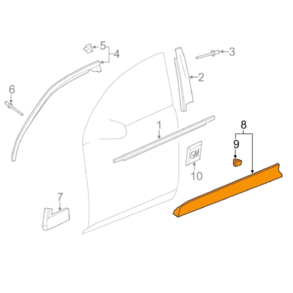 MOLDURA PUERTA CHEVROLET EQUINOX 2010 AL 2017 LAT IZQ ORIGINAL COD. 25824825