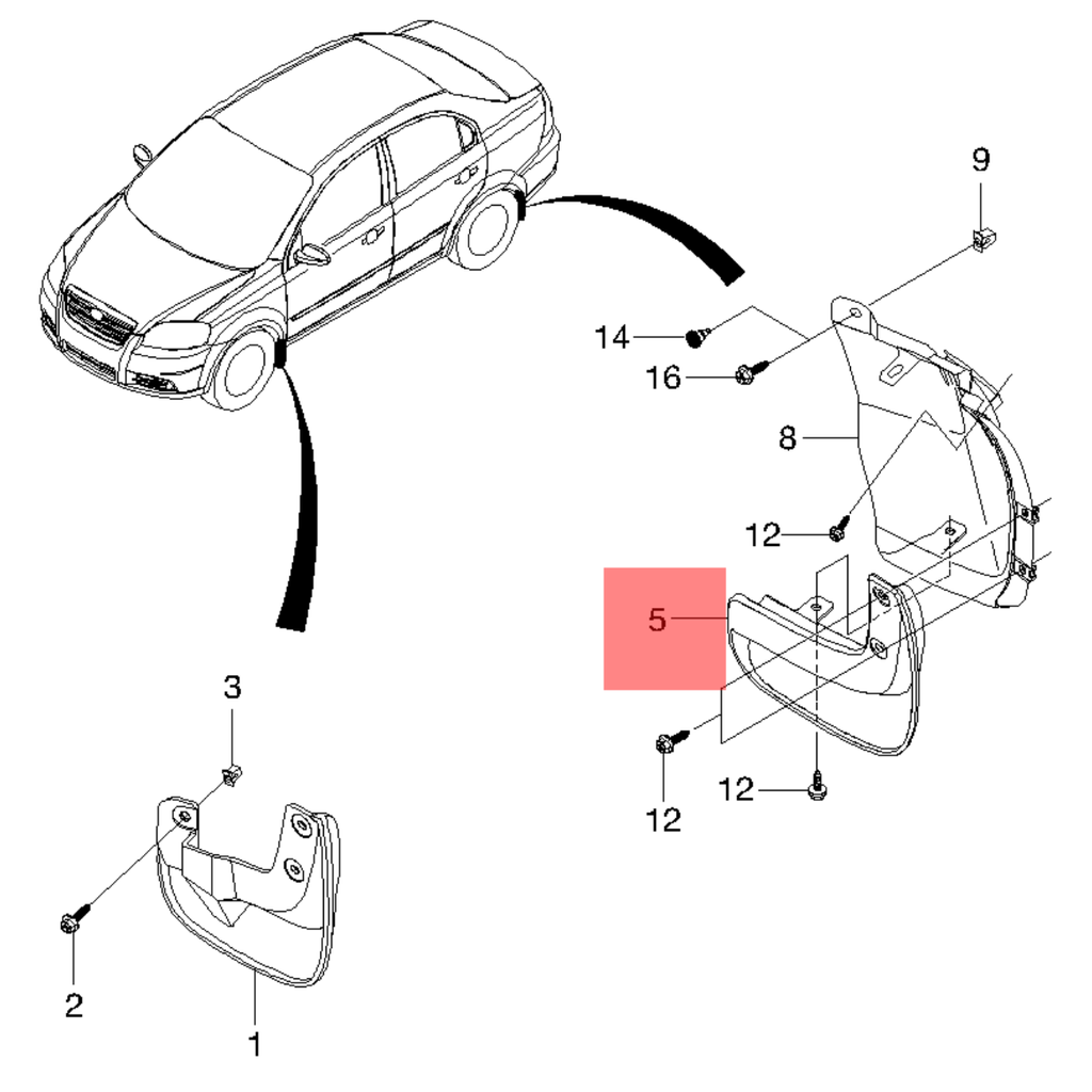 TOLVA LODERA CHEVROLET AVEO 2008 AL 2016 TRAS IZQ ORIGINAL COD. 96648678