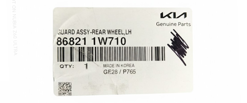 TOLVA SALPICADERA KIA RIO 2016 AL 2017 4/5 PTAS PLAST TRAS IZQ ORIGINAL COD. 86821-1W710