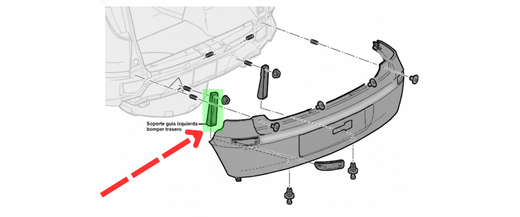 GUIA (FASCIA) DEFENSA CHEVROLET CORSA 2002 AL 2012 HATCHBACK INF TRAS DER ORIGINAL COD. 93300098