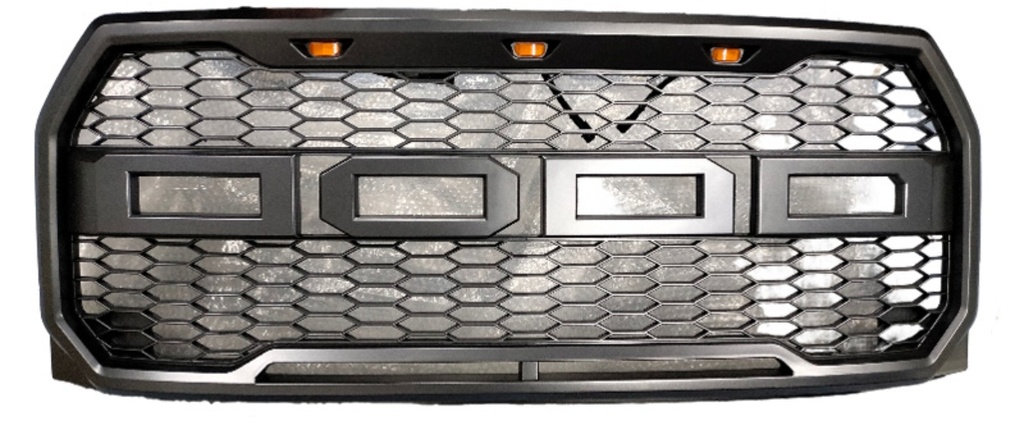 PARRILLA FORD F150 2015 AL 2019 GRIS TIPO RAPTOR C/ LEDS EX+