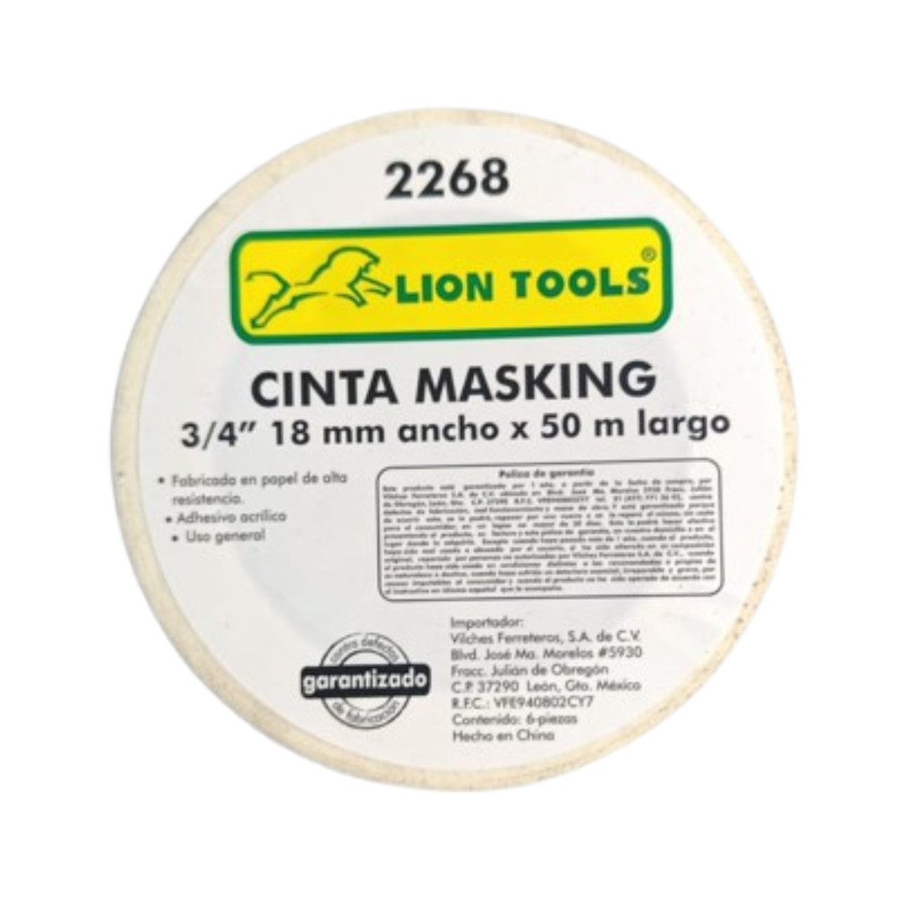 CINTA MASKING TAPE LION TOOLS 3/4" 18 MM X 50 MTS 