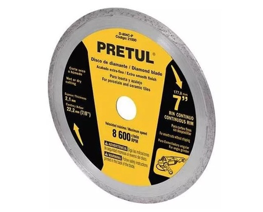 [7501206639764] DISCO DE DIAMANTE RIN CONTINUO DIAMETRO 7" PRETUL COD. 21000 D-804C-P(130265)