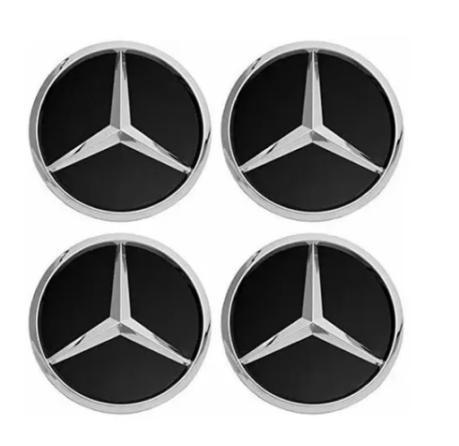 [MP-T023CRN-4] TAPON RIN CENTRO MERCEDES BENZ  75MM NEG/CROM LISO JGO 4 PZAS N2