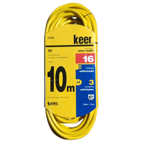 [EEKE-10M] EXTENSION ELECTRICA DOMESTICA 10 M  AMARILLO KEER P/USO RUDO C/3 CONTACTOS NO.16 COD. 2440